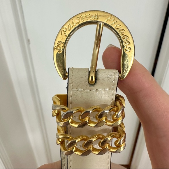 Vintage Paloma Picasso Cream and Gold Chain Hardware Belt, Size M / 75 - Picture 3 of 8